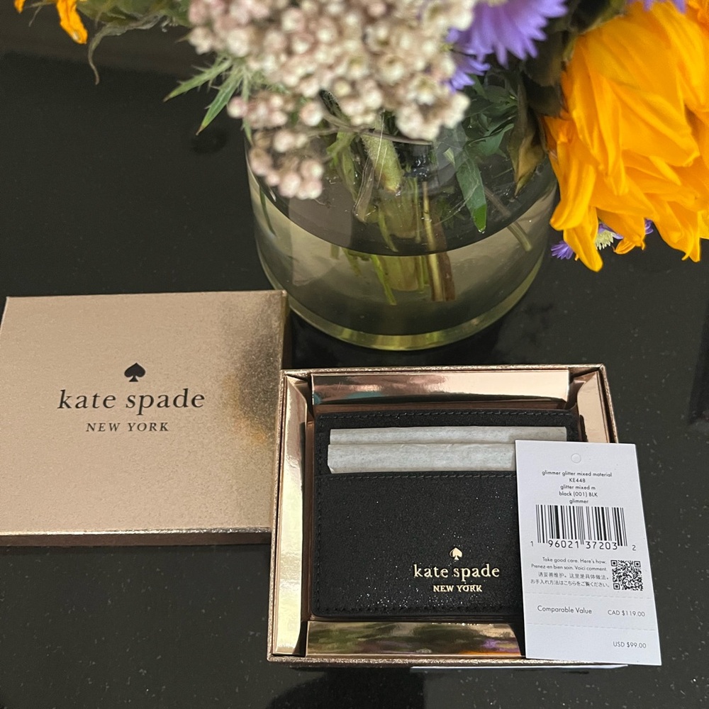 Kate Spade ♠️ NWT Black Glitter Slim Cardholder
